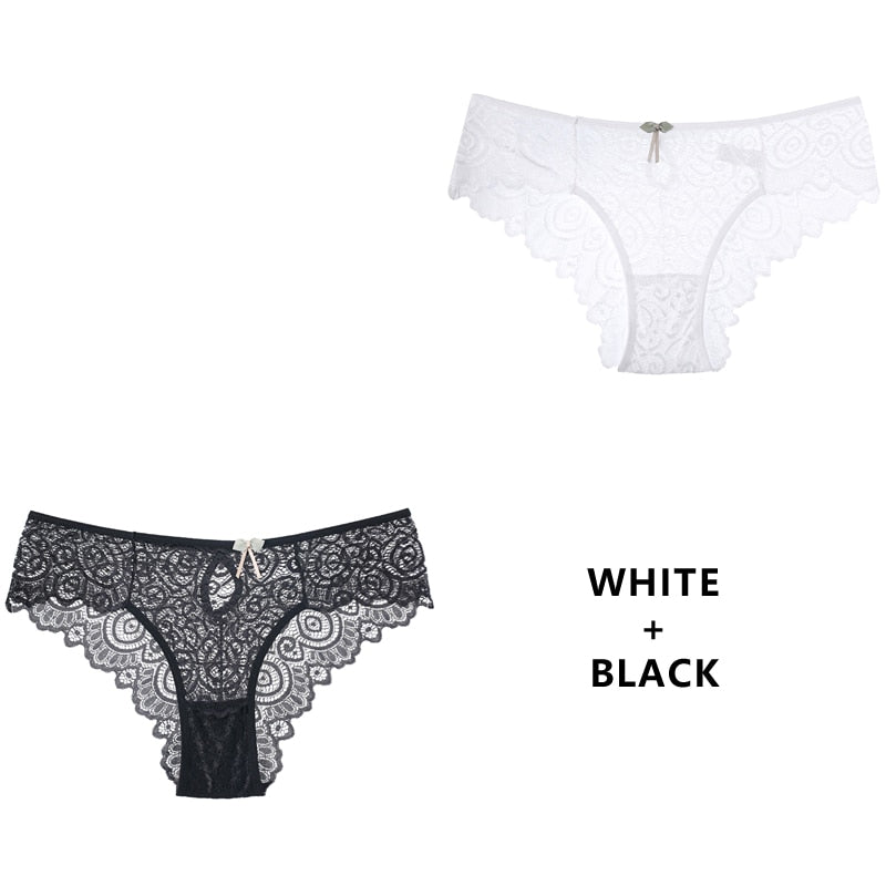 2PCS/Set Panties Lace Underwear Low-Waist Briefs Hollow Out G String Underpant Transparent Female Lingerie