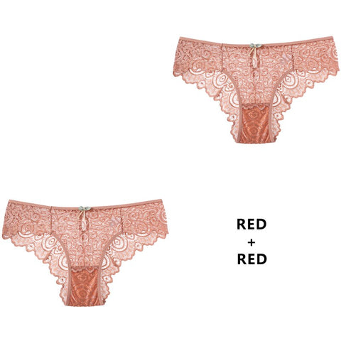 2PCS/Set Panties Lace Underwear Low-Waist Briefs Hollow Out G String Underpant Transparent Female Lingerie