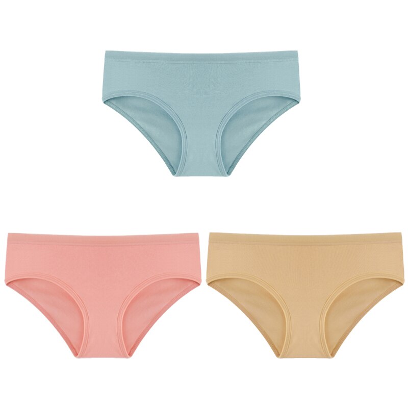 3PCS/Set Panties Underwear Solid Color Briefs Low-Rise Soft Panty Underpants Female Lingerie