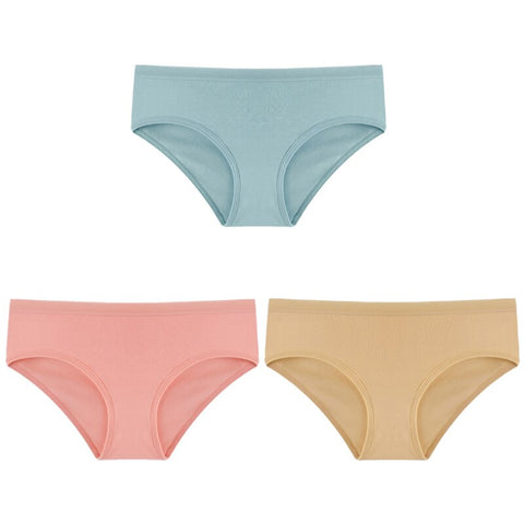 3PCS/Set Panties Underwear Solid Color Briefs Low-Rise Soft Panty Underpants Female Lingerie