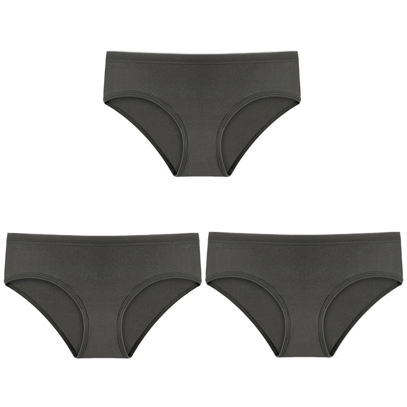 3PCS/Set Panties Underwear Solid Color Briefs Low-Rise Soft Panty Underpants Female Lingerie