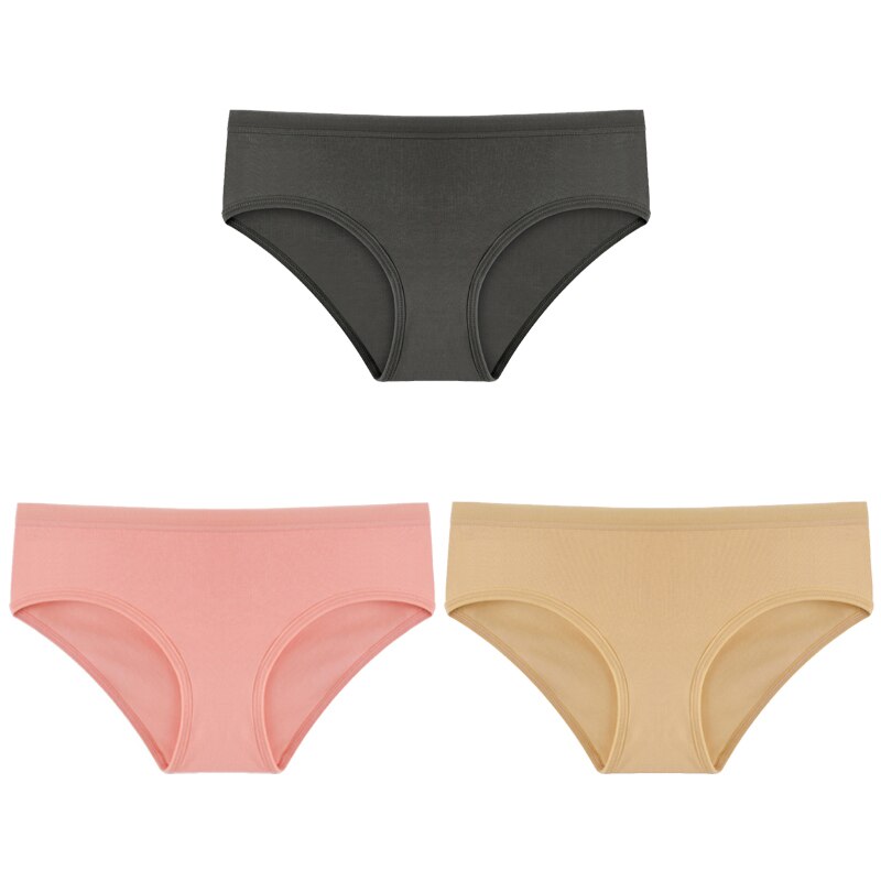 3PCS/Set Panties Underwear Solid Color Briefs Low-Rise Soft Panty Underpants Female Lingerie