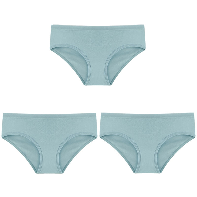 3PCS/Set Panties Underwear Solid Color Briefs Low-Rise Soft Panty Underpants Female Lingerie