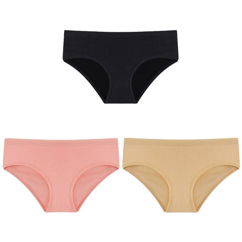 3PCS/Set Panties Underwear Solid Color Briefs Low-Rise Soft Panty Underpants Female Lingerie