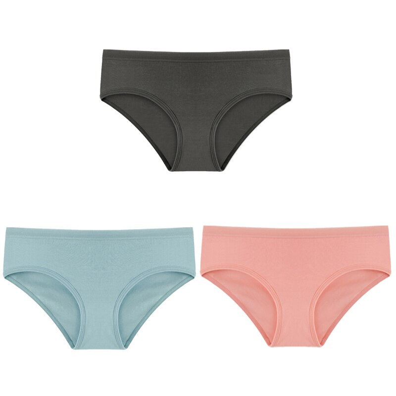 3PCS/Set Panties Underwear Solid Color Briefs Low-Rise Soft Panty Underpants Female Lingerie