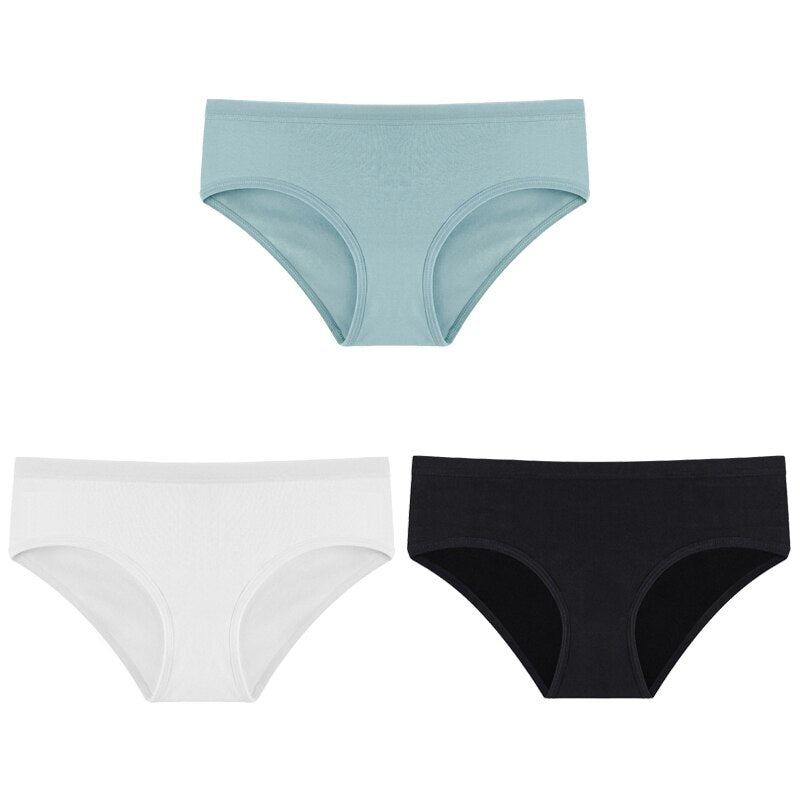 3PCS/Set Panties Underwear Solid Color Briefs Low-Rise Soft Panty Underpants Female Lingerie