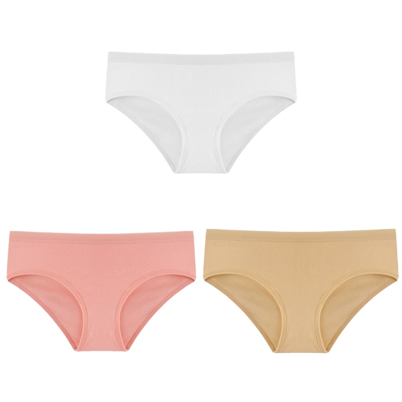 3PCS/Set Panties Underwear Solid Color Briefs Low-Rise Soft Panty Underpants Female Lingerie