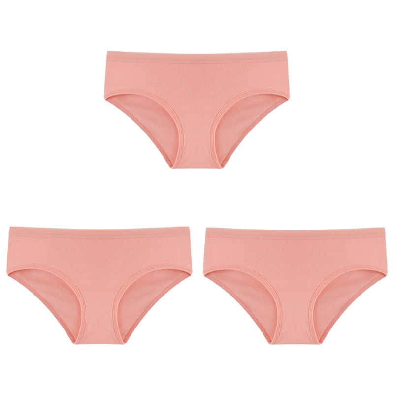 3PCS/Set Panties Underwear Solid Color Briefs Low-Rise Soft Panty Underpants Female Lingerie