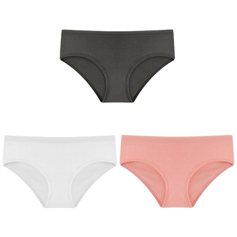 3PCS/Set Panties Underwear Solid Color Briefs Low-Rise Soft Panty Underpants Female Lingerie