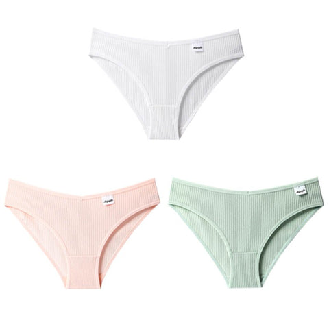 3PCS/Set Panties Striped Underwear Solid Color Briefs Low-Rise Soft Panty Underpants Female Lingerie