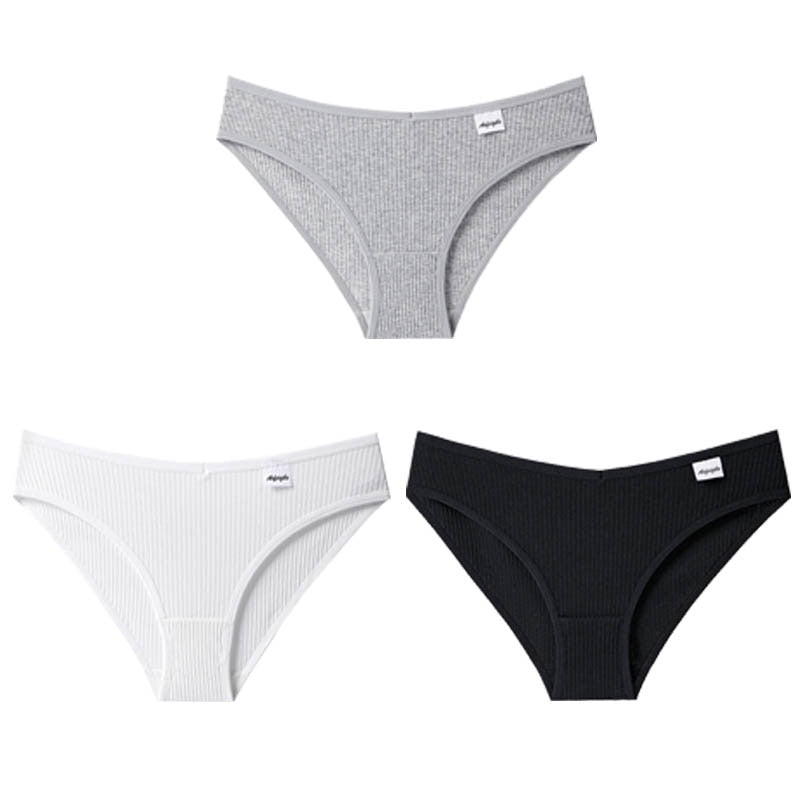 3PCS/Set Panties Striped Underwear Solid Color Briefs Low-Rise Soft Panty Underpants Female Lingerie