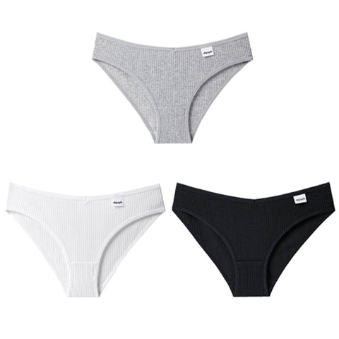 3PCS/Set Panties Striped Underwear Solid Color Briefs Low-Rise Soft Panty Underpants Female Lingerie