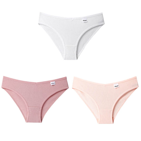 3PCS/Set Panties Striped Underwear Solid Color Briefs Low-Rise Soft Panty Underpants Female Lingerie