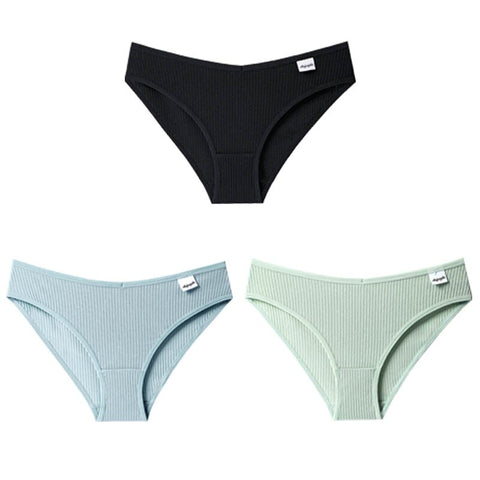 3PCS/Set Panties Striped Underwear Solid Color Briefs Low-Rise Soft Panty Underpants Female Lingerie