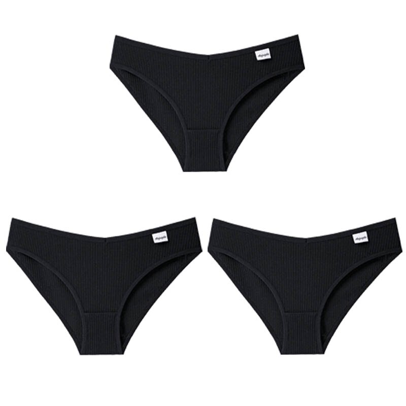 3PCS/Set Panties Striped Underwear Solid Color Briefs Low-Rise Soft Panty Underpants Female Lingerie