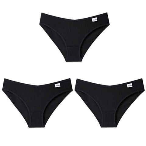 3PCS/Set Panties Striped Underwear Solid Color Briefs Low-Rise Soft Panty Underpants Female Lingerie