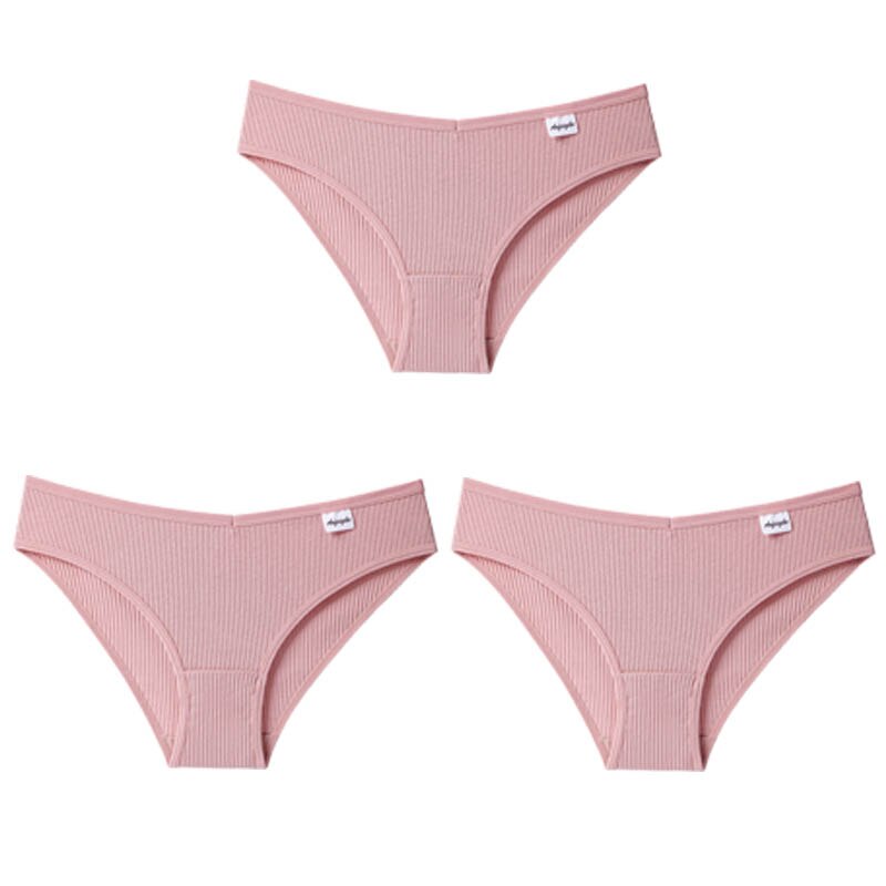 3PCS/Set Panties Striped Underwear Solid Color Briefs Low-Rise Soft Panty Underpants Female Lingerie