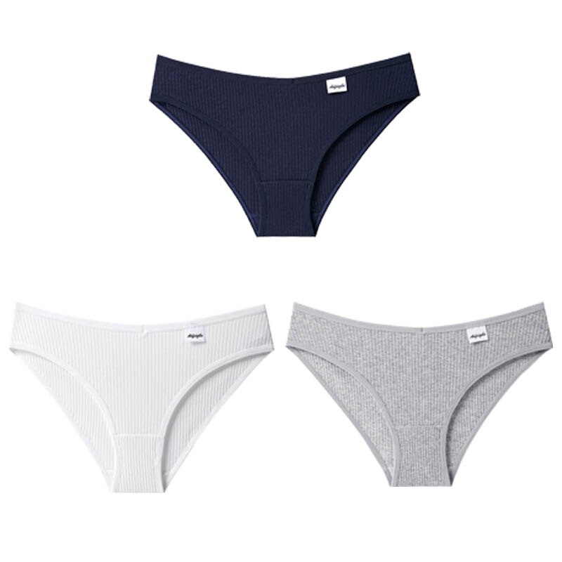 3PCS/Set Panties Striped Underwear Solid Color Briefs Low-Rise Soft Panty Underpants Female Lingerie