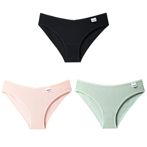 3PCS/Set Panties Striped Underwear Solid Color Briefs Low-Rise Soft Panty Underpants Female Lingerie