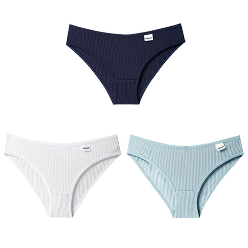 3PCS/Set Panties Striped Underwear Solid Color Briefs Low-Rise Soft Panty Underpants Female Lingerie