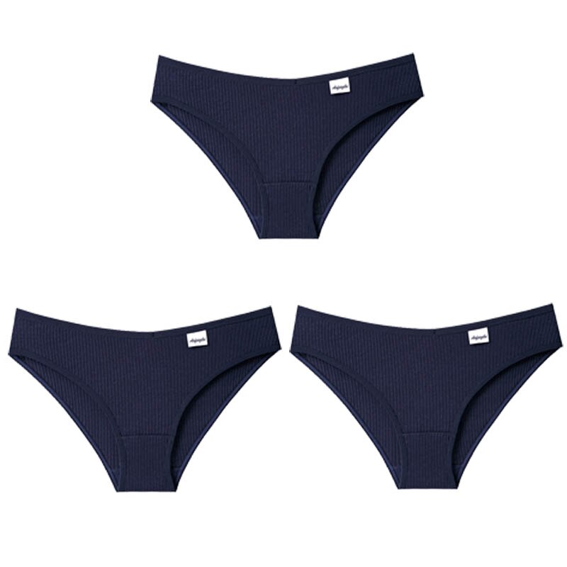 3PCS/Set Panties Striped Underwear Solid Color Briefs Low-Rise Soft Panty Underpants Female Lingerie