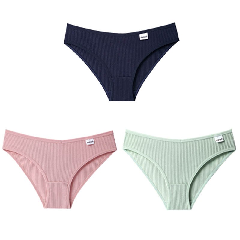 3PCS/Set Panties Striped Underwear Solid Color Briefs Low-Rise Soft Panty Underpants Female Lingerie