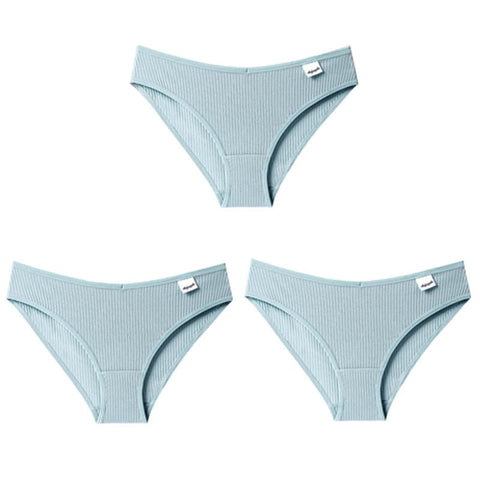 3PCS/Set Panties Striped Underwear Solid Color Briefs Low-Rise Soft Panty Underpants Female Lingerie