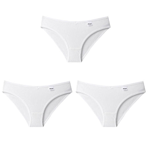 3PCS/Set Panties Striped Underwear Solid Color Briefs Low-Rise Soft Panty Underpants Female Lingerie