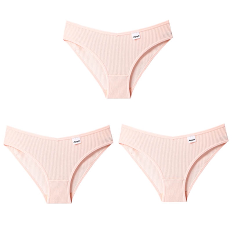 3PCS/Set Panties Striped Underwear Solid Color Briefs Low-Rise Soft Panty Underpants Female Lingerie