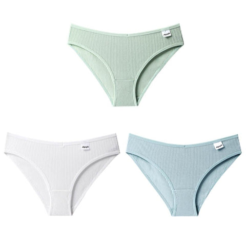 3PCS/Set Panties Striped Underwear Solid Color Briefs Low-Rise Soft Panty Underpants Female Lingerie