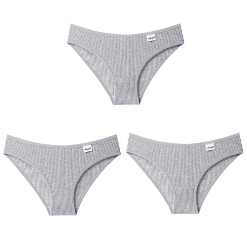 3PCS/Set Panties Striped Underwear Solid Color Briefs Low-Rise Soft Panty Underpants Female Lingerie