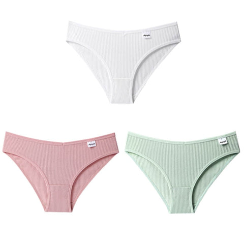 3PCS/Set Panties Striped Underwear Solid Color Briefs Low-Rise Soft Panty Underpants Female Lingerie