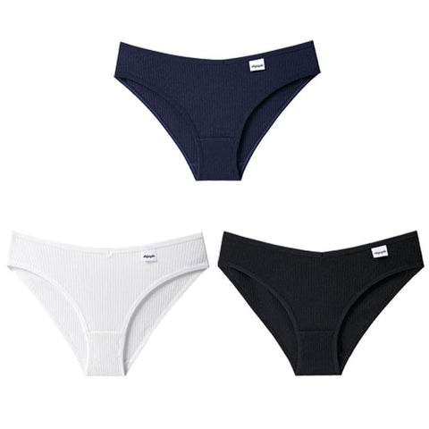 3PCS/Set Panties Striped Underwear Solid Color Briefs Low-Rise Soft Panty Underpants Female Lingerie