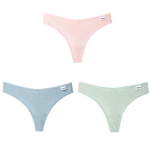 3Pcs/Lot V Waist Cotton G-String Thong Panties String Underwear Briefs Lingerie Underpant Low-Rise Ladies Intimate