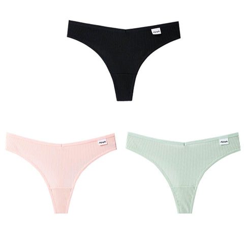 3Pcs/Lot V Waist Cotton G-String Thong Panties String Underwear Briefs Lingerie Underpant Low-Rise Ladies Intimate