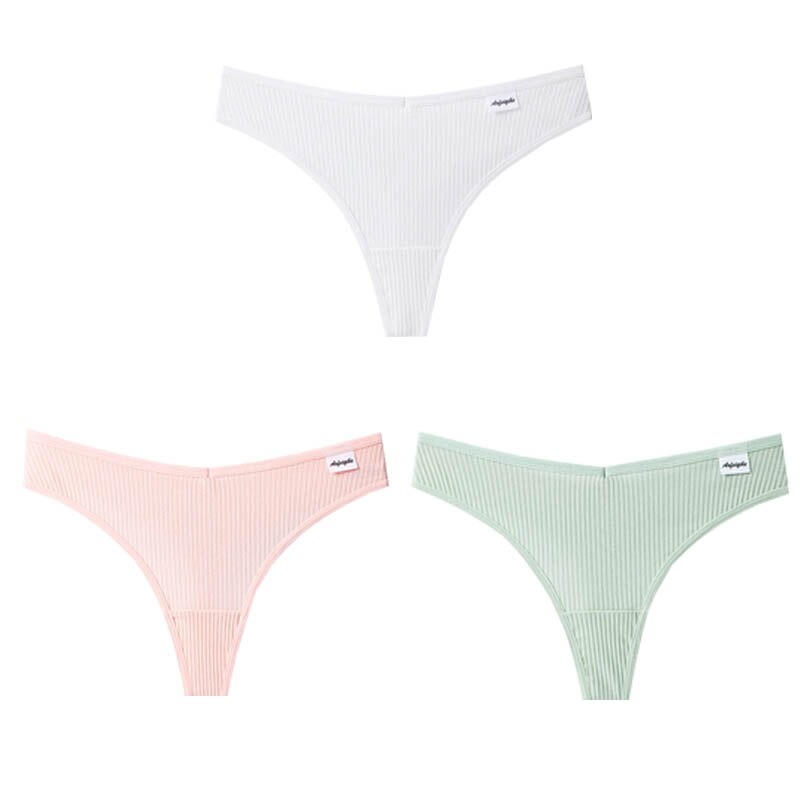 3Pcs/Lot V Waist Cotton G-String Thong Panties String Underwear Briefs Lingerie Underpant Low-Rise Ladies Intimate