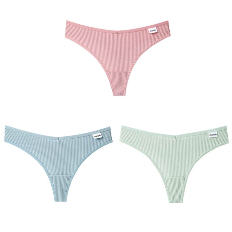 3Pcs/Lot V Waist Cotton G-String Thong Panties String Underwear Briefs Lingerie Underpant Low-Rise Ladies Intimate