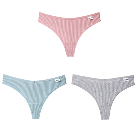 3Pcs/Lot V Waist Cotton G-String Thong Panties String Underwear Briefs Lingerie Underpant Low-Rise Ladies Intimate