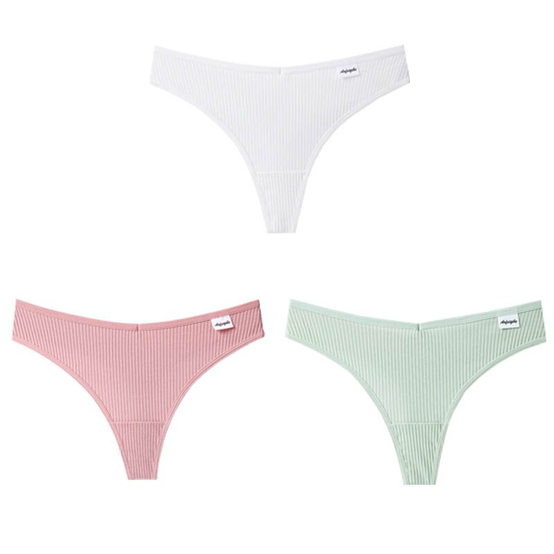 3Pcs/Lot V Waist Cotton G-String Thong Panties String Underwear Briefs Lingerie Underpant Low-Rise Ladies Intimate