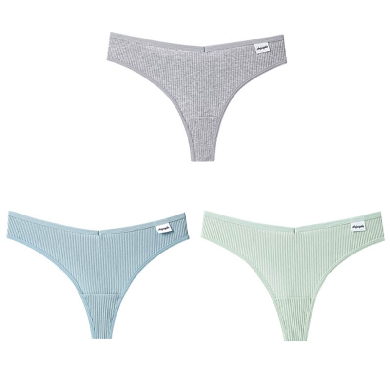 3Pcs/Lot V Waist Cotton G-String Thong Panties String Underwear Briefs Lingerie Underpant Low-Rise Ladies Intimate