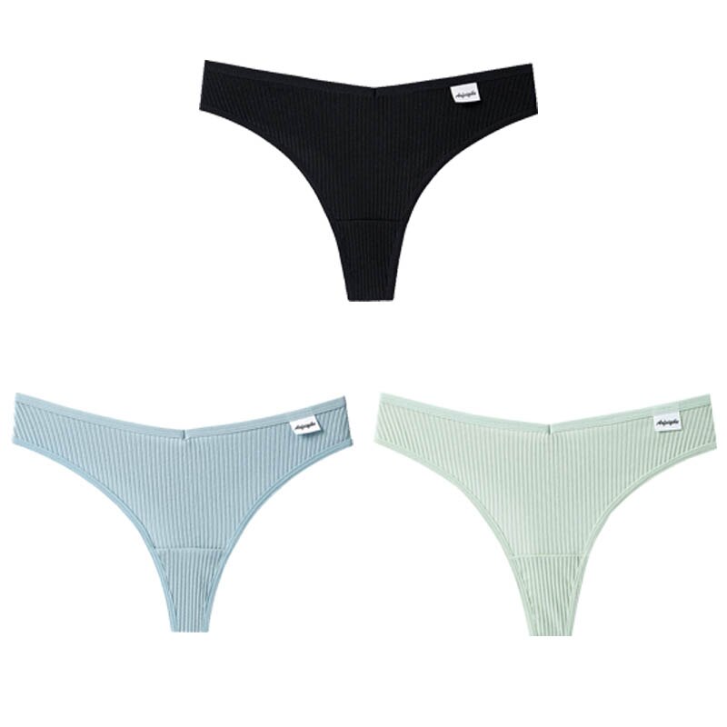 3Pcs/Lot V Waist Cotton G-String Thong Panties String Underwear Briefs Lingerie Underpant Low-Rise Ladies Intimate