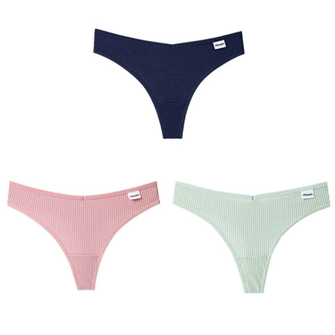 3Pcs/Lot V Waist Cotton G-String Thong Panties String Underwear Briefs Lingerie Underpant Low-Rise Ladies Intimate