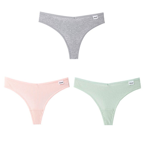 3Pcs/Lot V Waist Cotton G-String Thong Panties String Underwear Briefs Lingerie Underpant Low-Rise Ladies Intimate