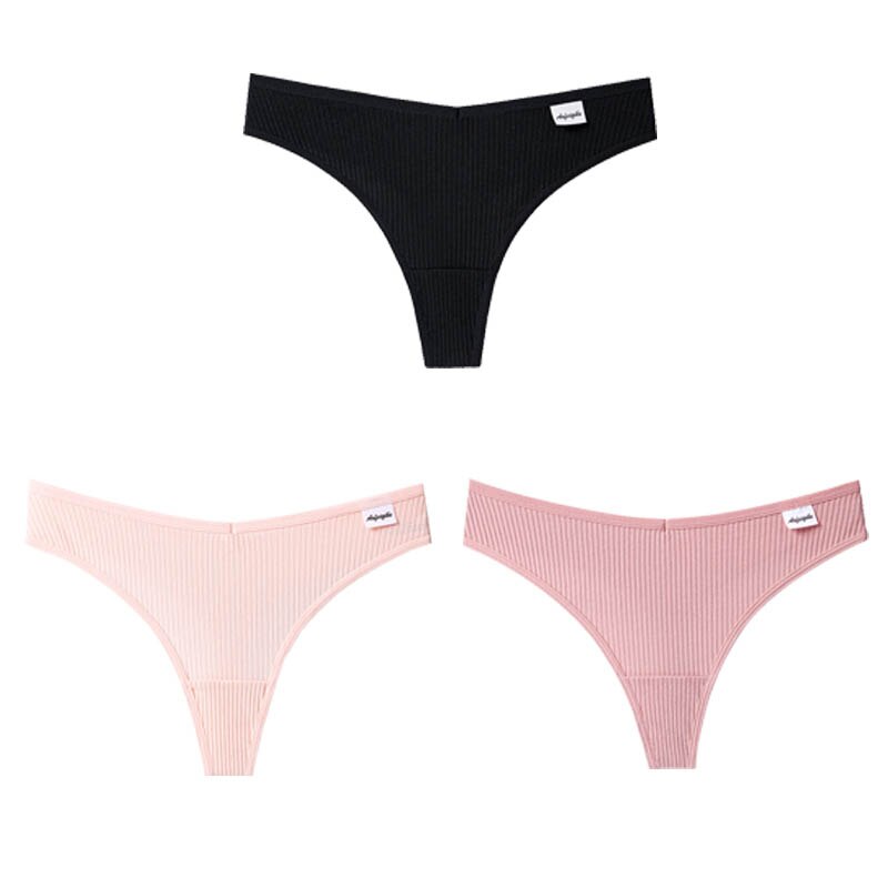 3Pcs/Lot V Waist Cotton G-String Thong Panties String Underwear Briefs Lingerie Underpant Low-Rise Ladies Intimate