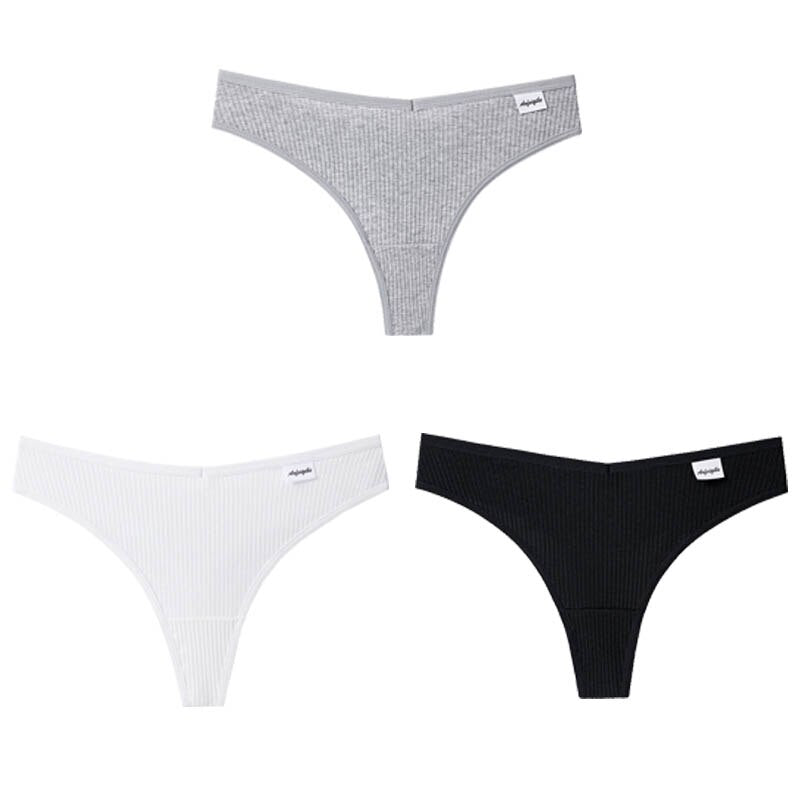 3Pcs/Lot V Waist Cotton G-String Thong Panties String Underwear Briefs Lingerie Underpant Low-Rise Ladies Intimate