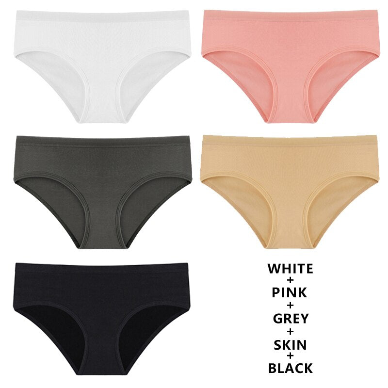 5PCS Set Panties Cotton Underwear Solid Color Briefs Girls Low-Rise Soft Panty Underpants Female Lingerie