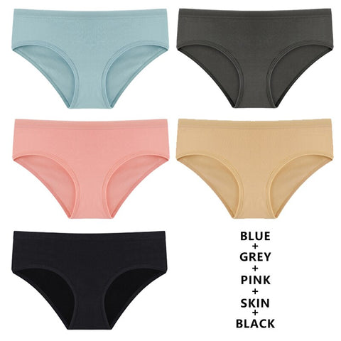 5PCS Set Panties Cotton Underwear Solid Color Briefs Girls Low-Rise Soft Panty Underpants Female Lingerie