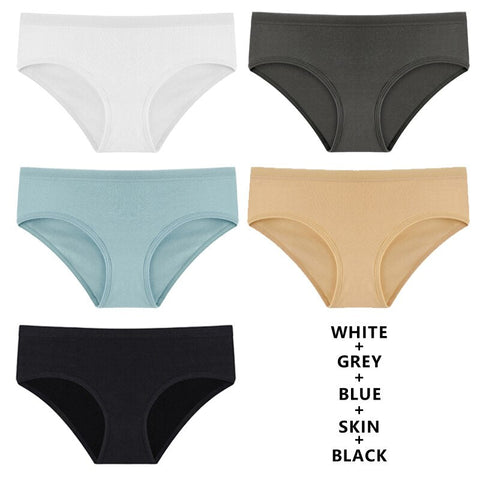 5-teiliges Set Höschen Baumwolle Unterwäsche Einfarbig Slips Mädchen Low-Rise Soft Panty Unterhose Weibliche Dessous