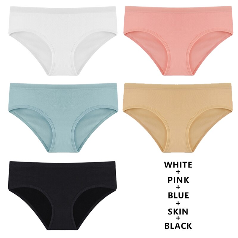 5PCS Set Panties Cotton Underwear Solid Color Briefs Girls Low-Rise Soft Panty Underpants Female Lingerie