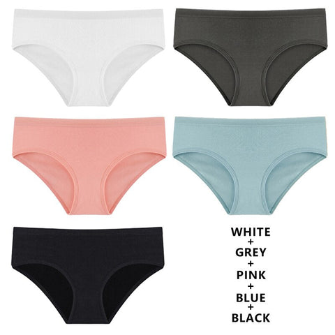 5PCS Set Panties Cotton Underwear Solid Color Briefs Girls Low-Rise Soft Panty Underpants Female Lingerie